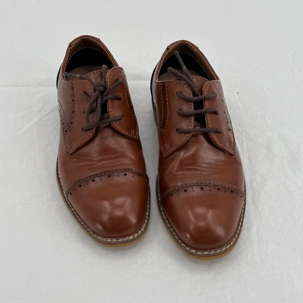 Ashford Hayes Crux Boys Cognac Brown Dress Shoes Size 10 Kids Cap Toe Oxford